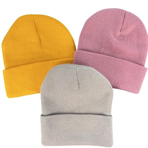 Knit Hat Beanie Set Cuffed Soft Warm Medium Acrylic Winter Cold Weather - Picture 2 of 5